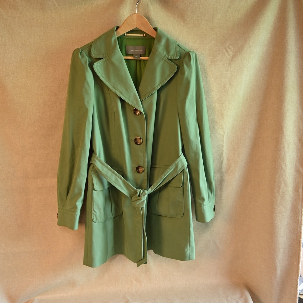 Green Ann Taylor Fully Lined Cotton Trench - Size M
